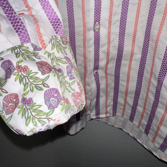 Robert Graham Shirt Bold Flip Cuff Embroidered Striped Long Sleeve Men’s XXL - Picture 3 of 9